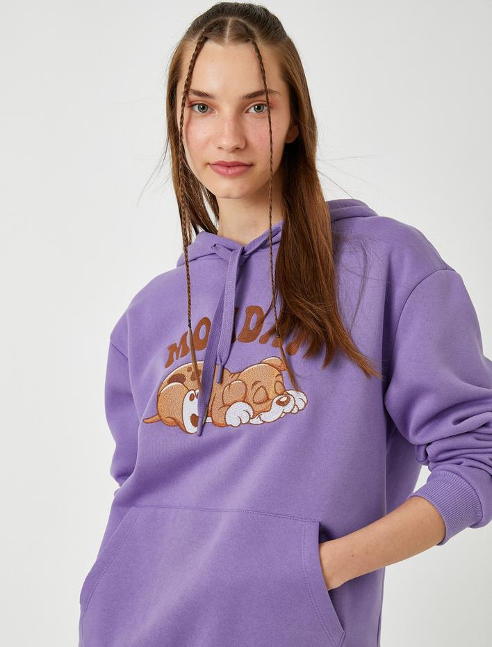  Oversize Slogan Baskılı Sweatshirt İçi Polarlı