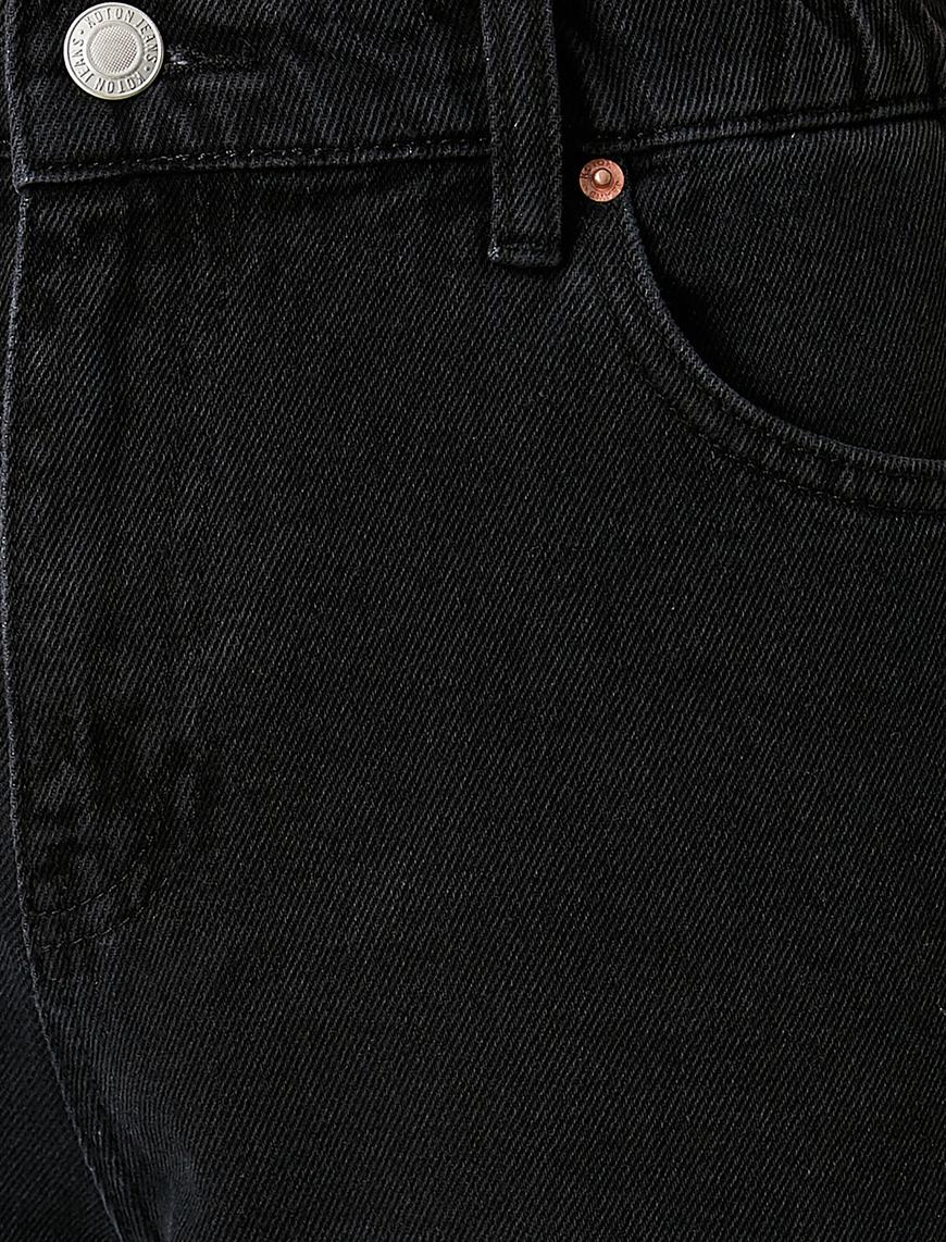   Beli Lastikli Rahat Kesim Yüksek Bel Dar Paça Kot Pantolon- Baggy Jean