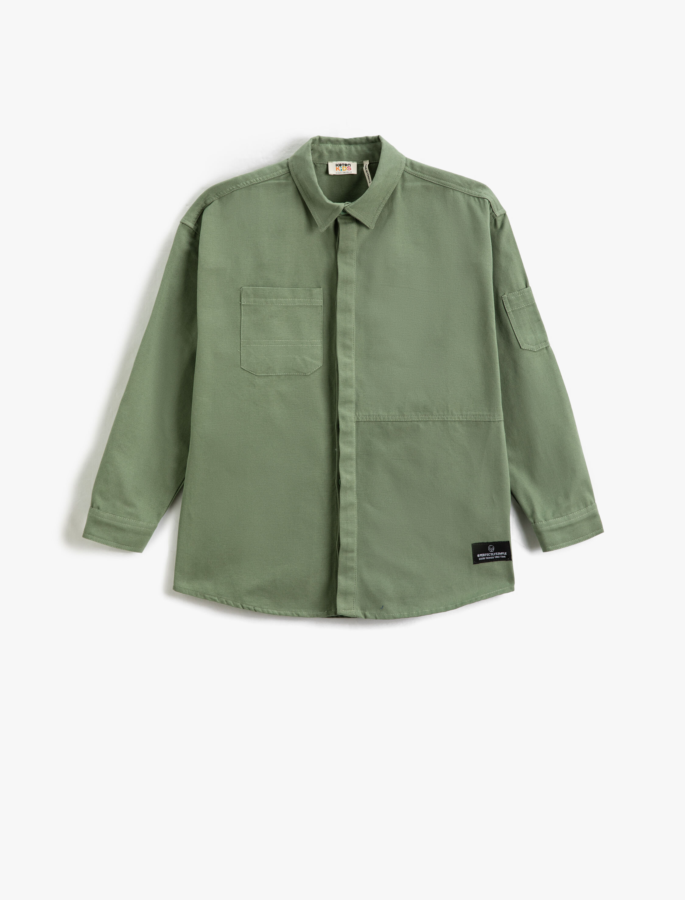  Erkek Çocuk Gömlek Ceket Oversize Tek Cep Detaylı Uzun Kollu Pamuklu