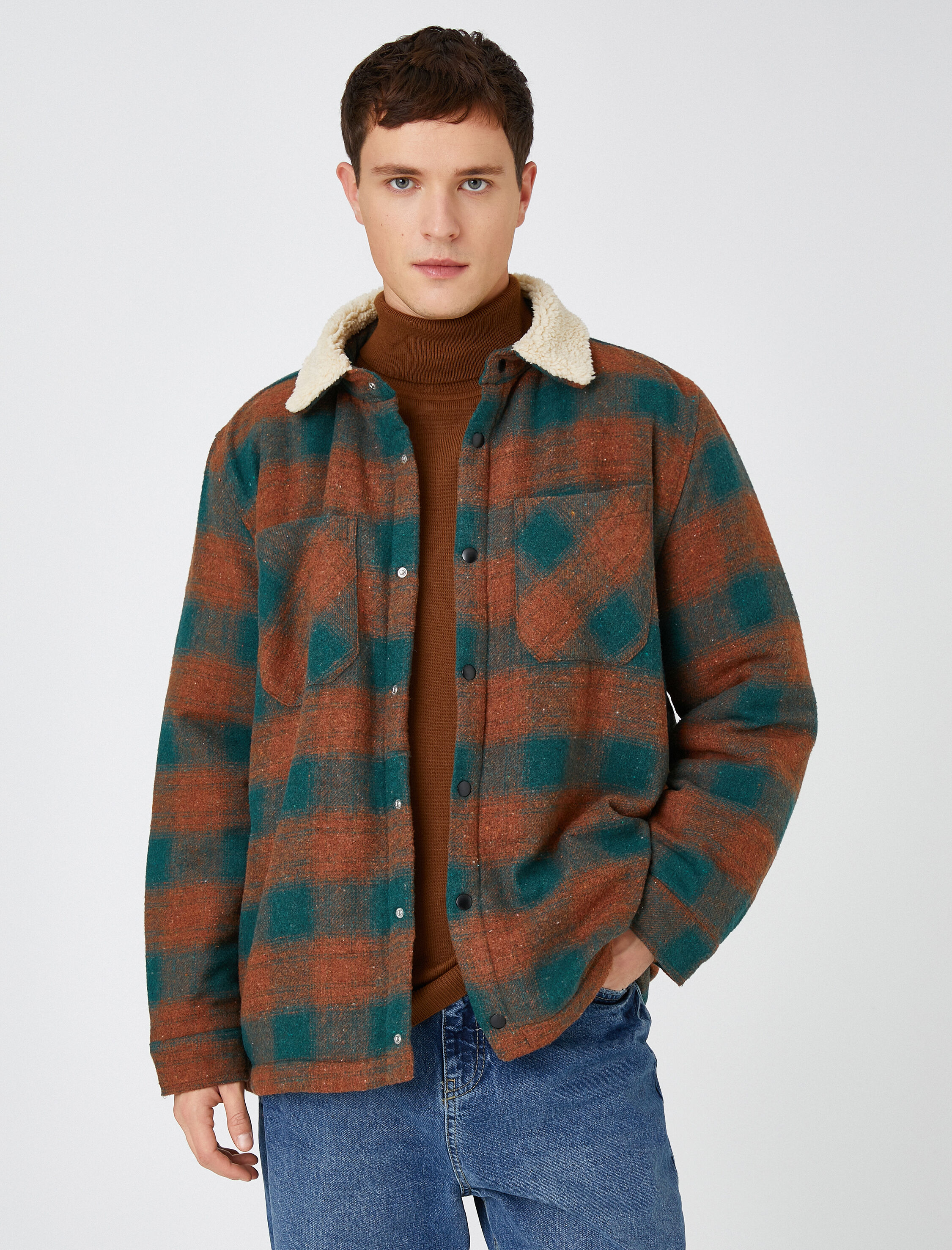   Oduncu Gömlek Ceket Yaka Detaylı Cepli Çıtçıtlı