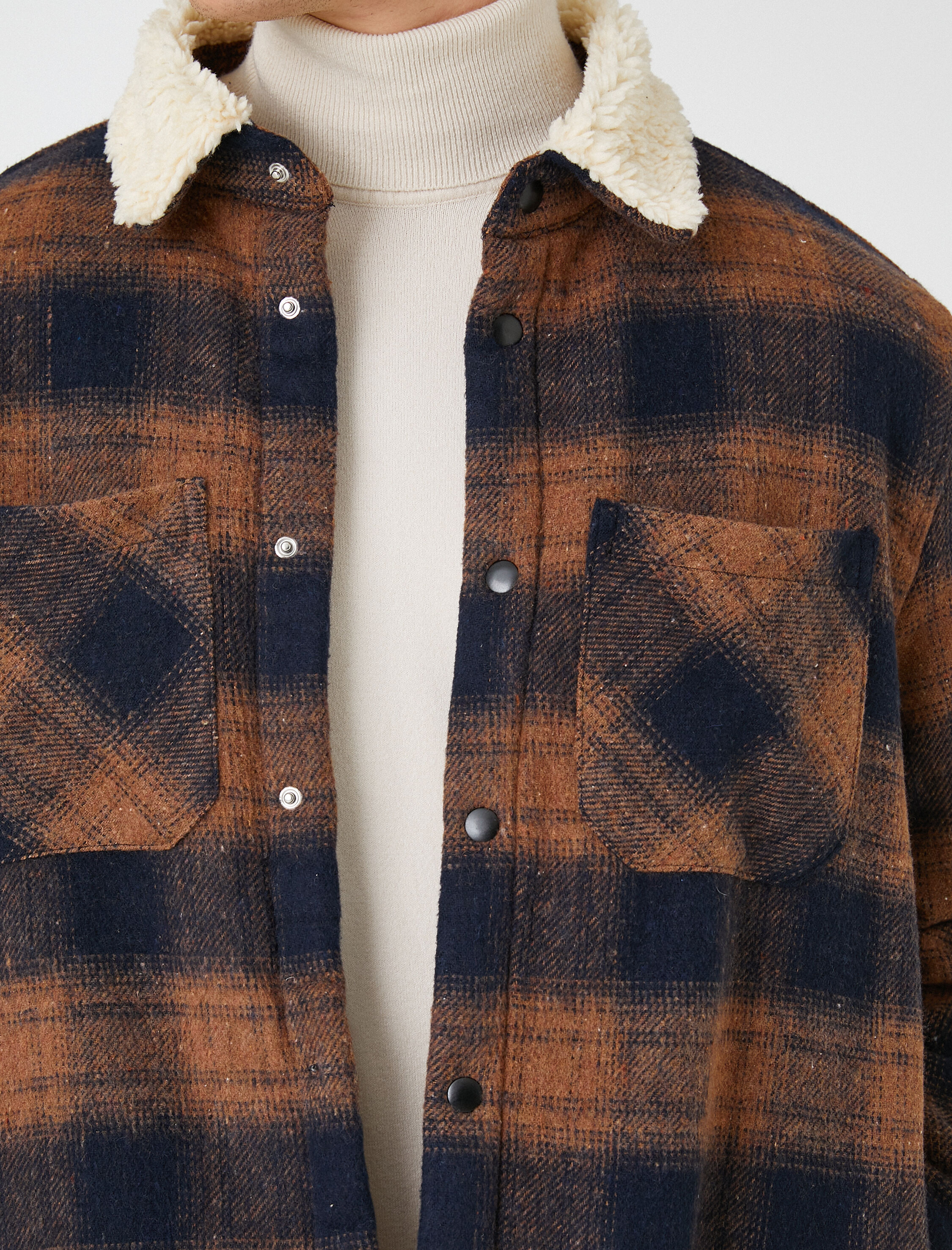   Oduncu Gömlek Ceket Yaka Detaylı Cepli Çıtçıtlı