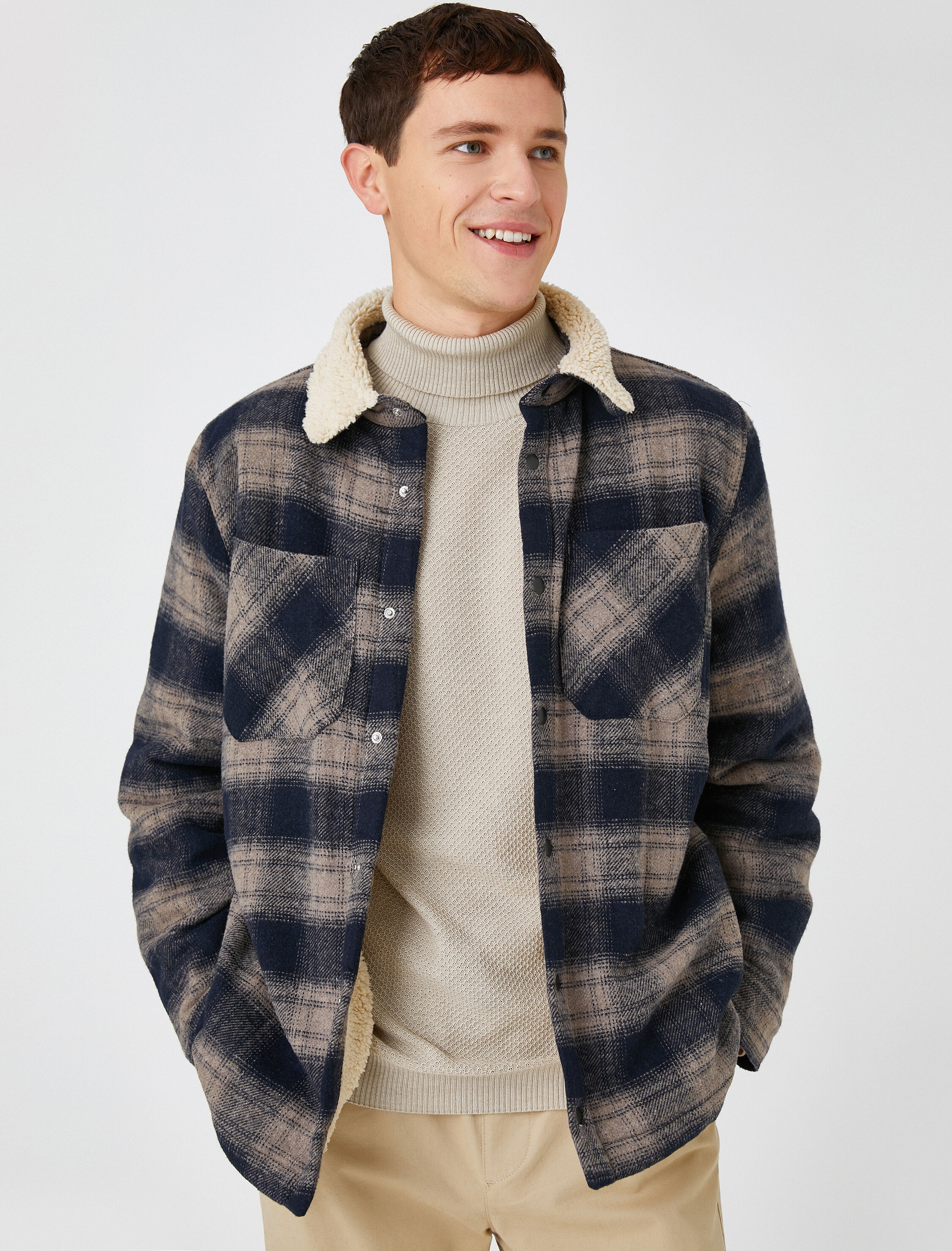   Oduncu Gömlek Ceket Yaka Detaylı Cepli Çıtçıtlı