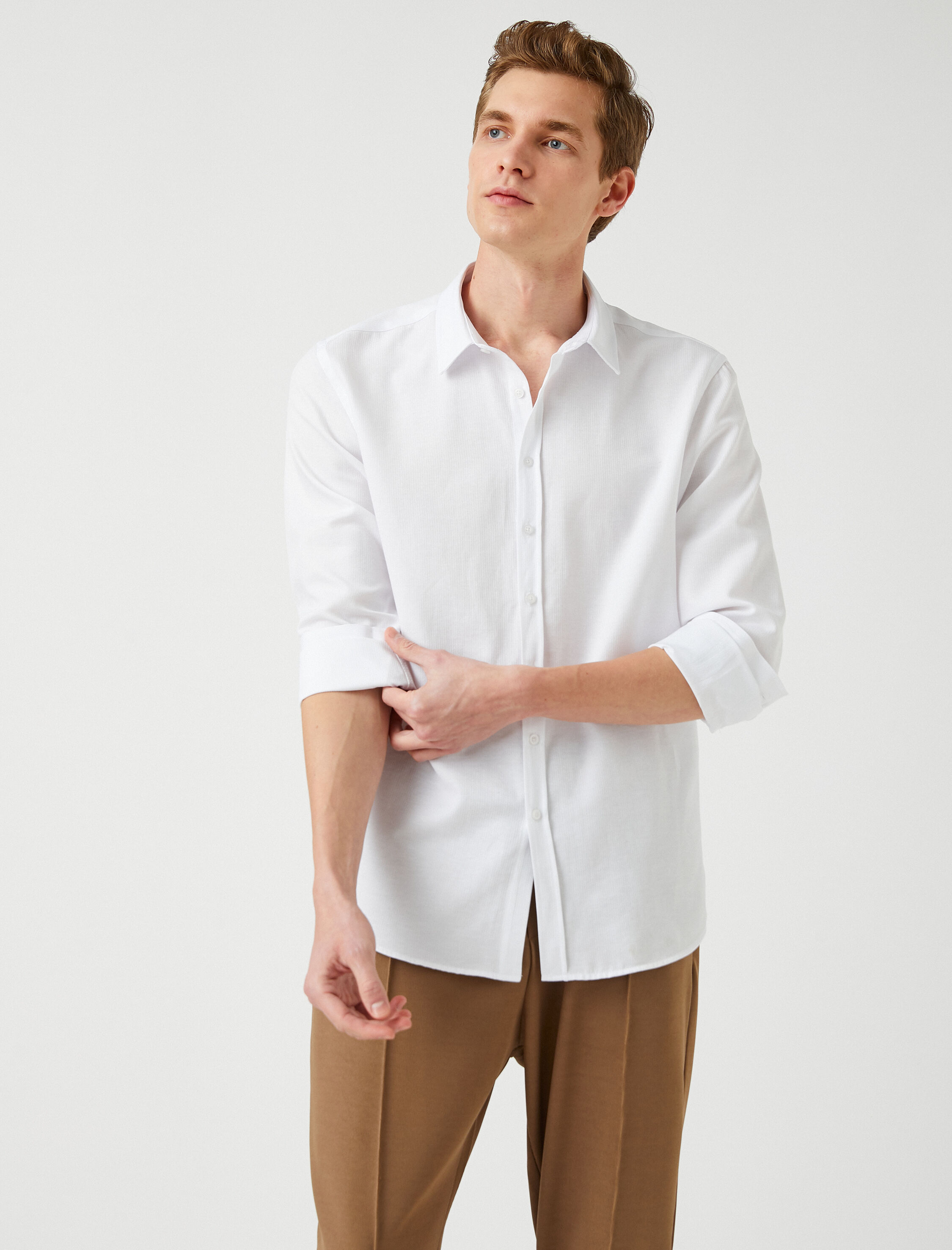 Spor Gömlek Çizgili Slim Fit Non Iron