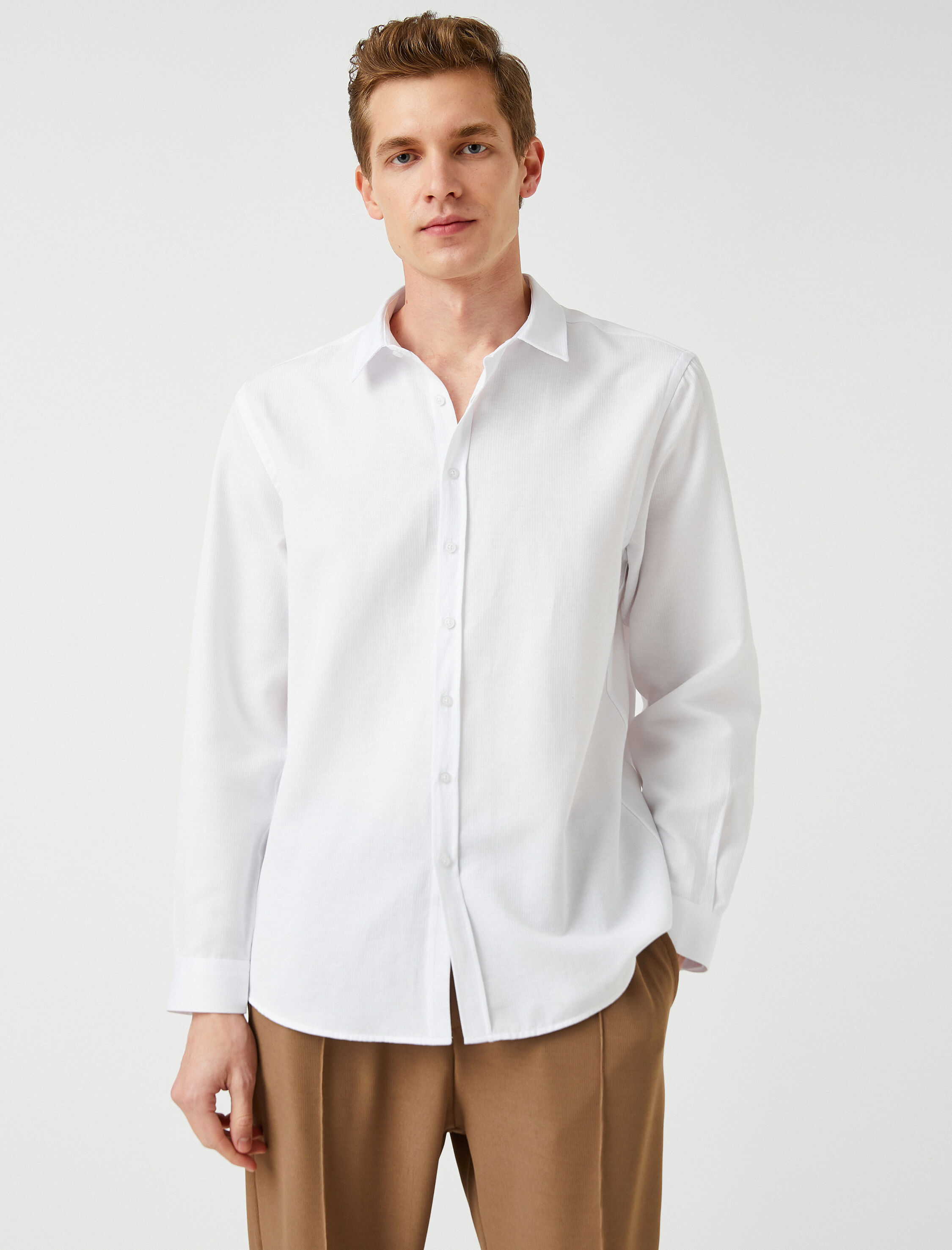 Spor Gömlek Çizgili Slim Fit Non Iron