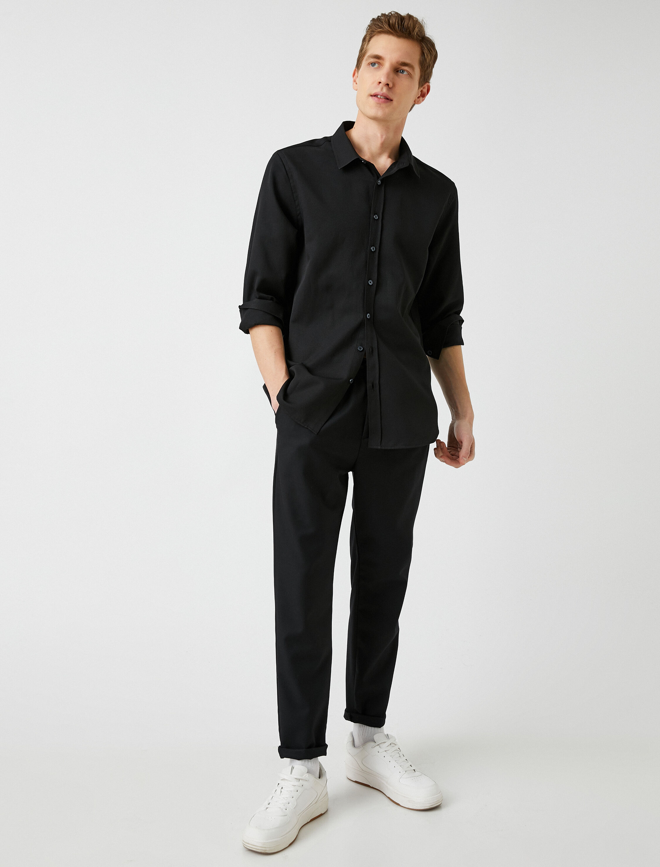   Spor Gömlek Çizgili Slim Fit Non Iron