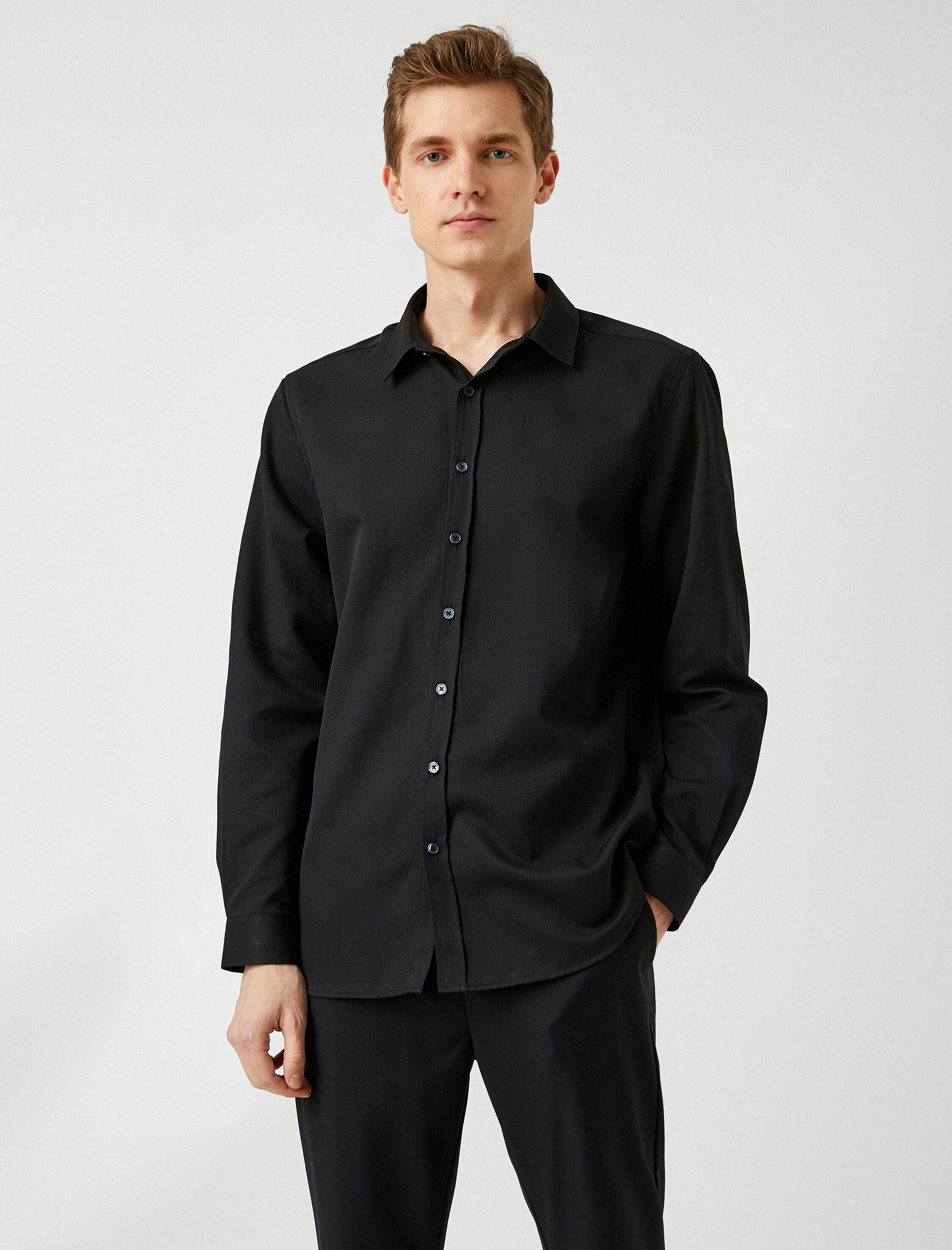   Spor Gömlek Çizgili Slim Fit Non Iron