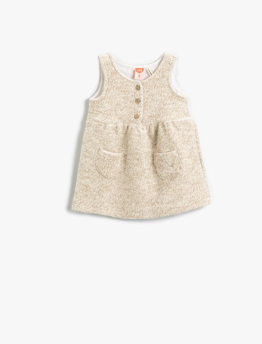  Kız Bebek Basic Kolsuz Cepli Elbise Pamuklu