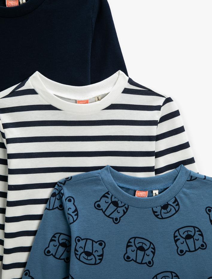 Erkek Bebek 3'lü Tişört Seti Uzun Kollu Pamuklu