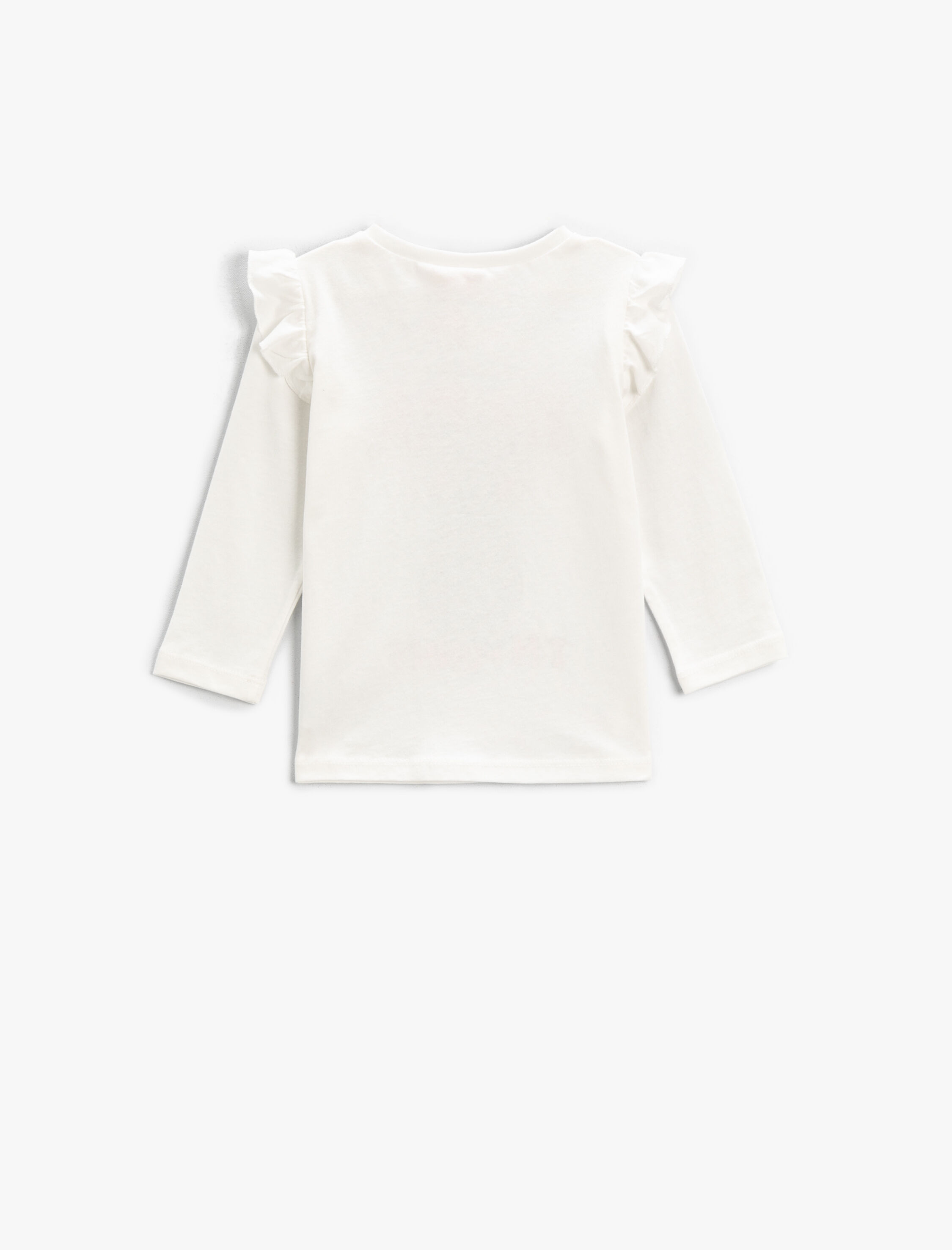  Kız Bebek Kedi Baskılı Uzun Kollu Tişört Fırfırlı Bisiklet Yaka