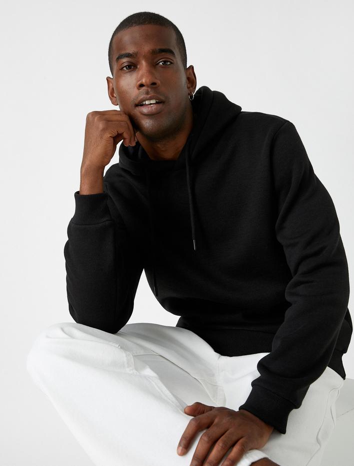  Basic Kapşonlu Sweatshirt Şardonlu