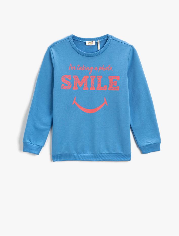 Kız Çocuk Sweatshirt Uzun Kollu Baskılı Bisiklet Yaka