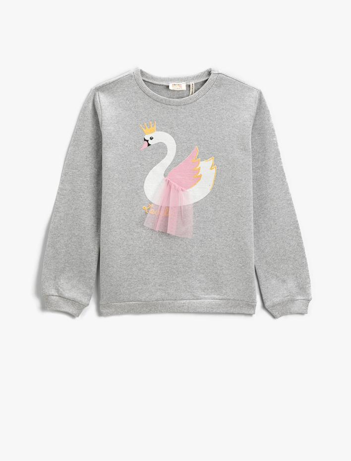 Kız Çocuk Sweatshirt Uzun Kollu Baskılı Bisiklet Yaka