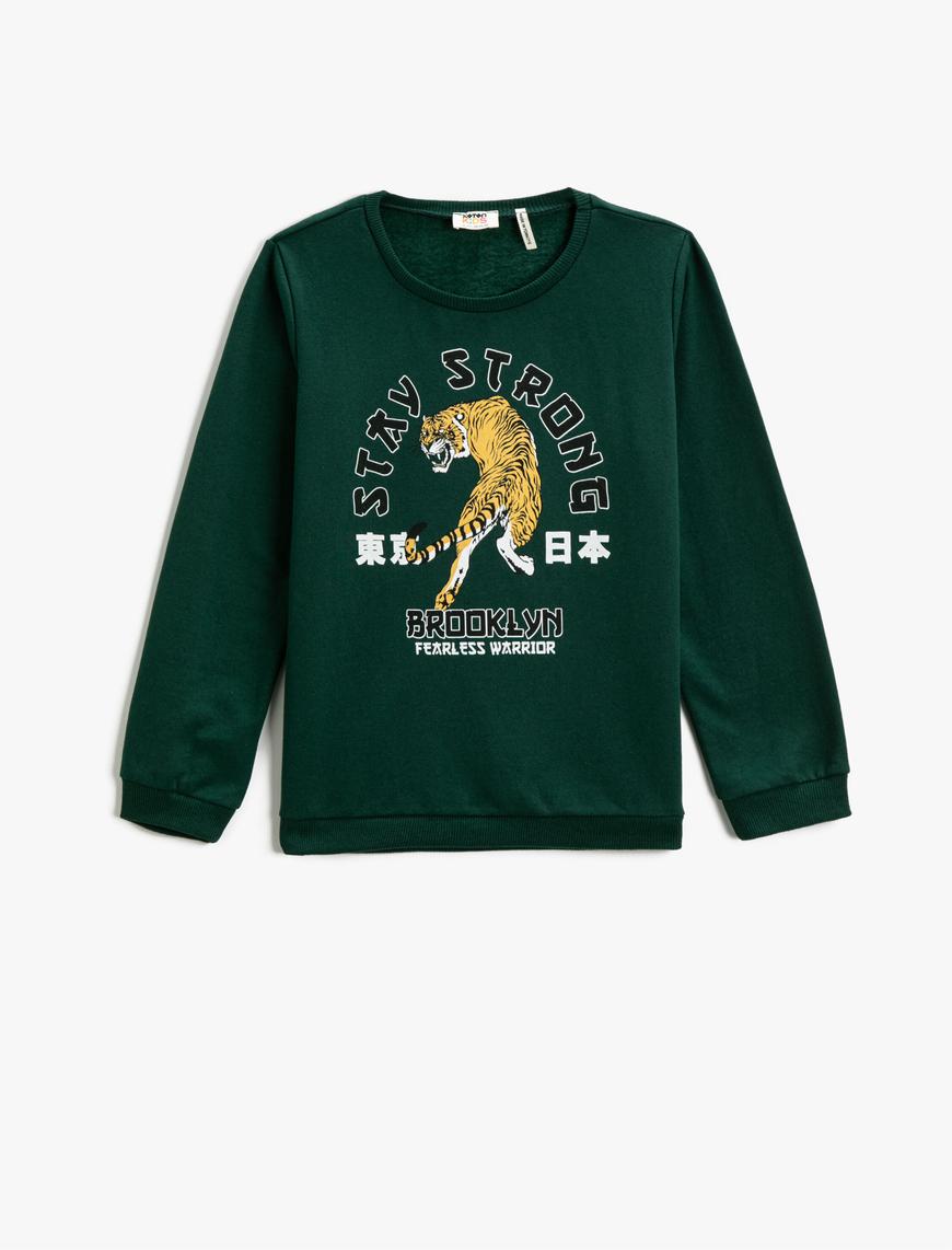  Erkek Çocuk Sweatshirt Uzun Kollu Baskılı Bisiklet Yaka