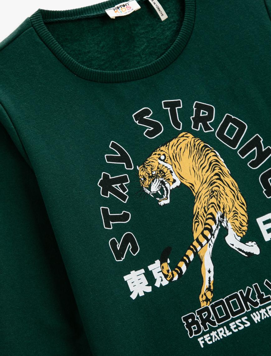  Erkek Çocuk Sweatshirt Uzun Kollu Baskılı Bisiklet Yaka