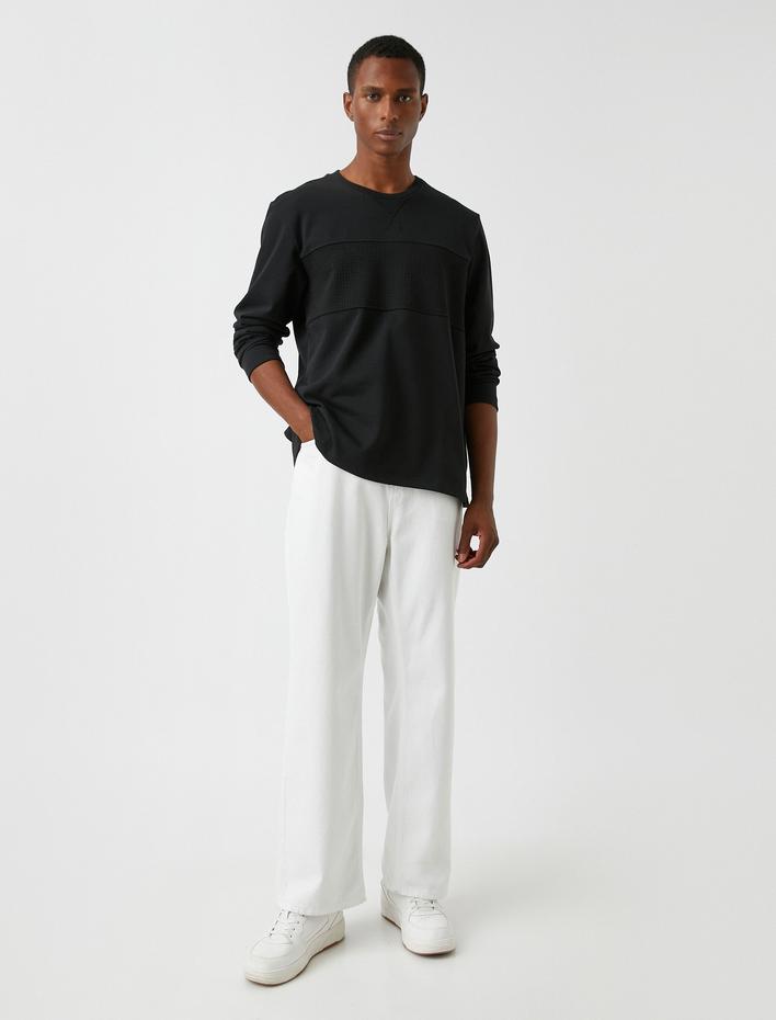  Bisiklet Yaka Sweatshirt Dokulu Şardonlu