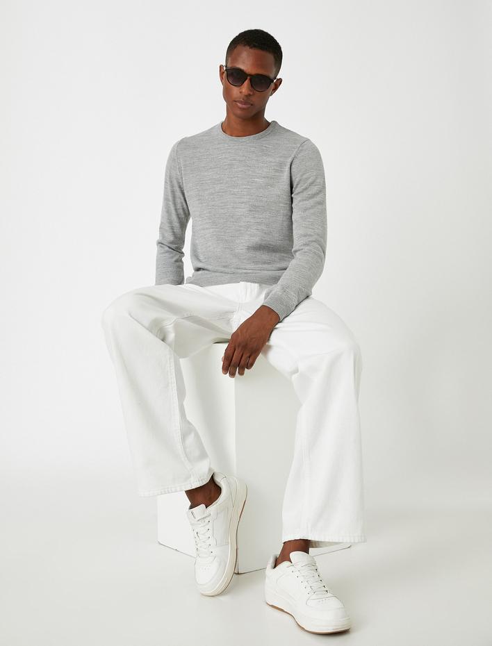  Basic Triko Kazak Bisiklet Yaka Dar Kesim Uzun Kollu