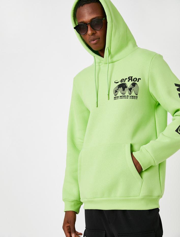  Baskılı Kapşonlu Sweatshirt Şardonlu