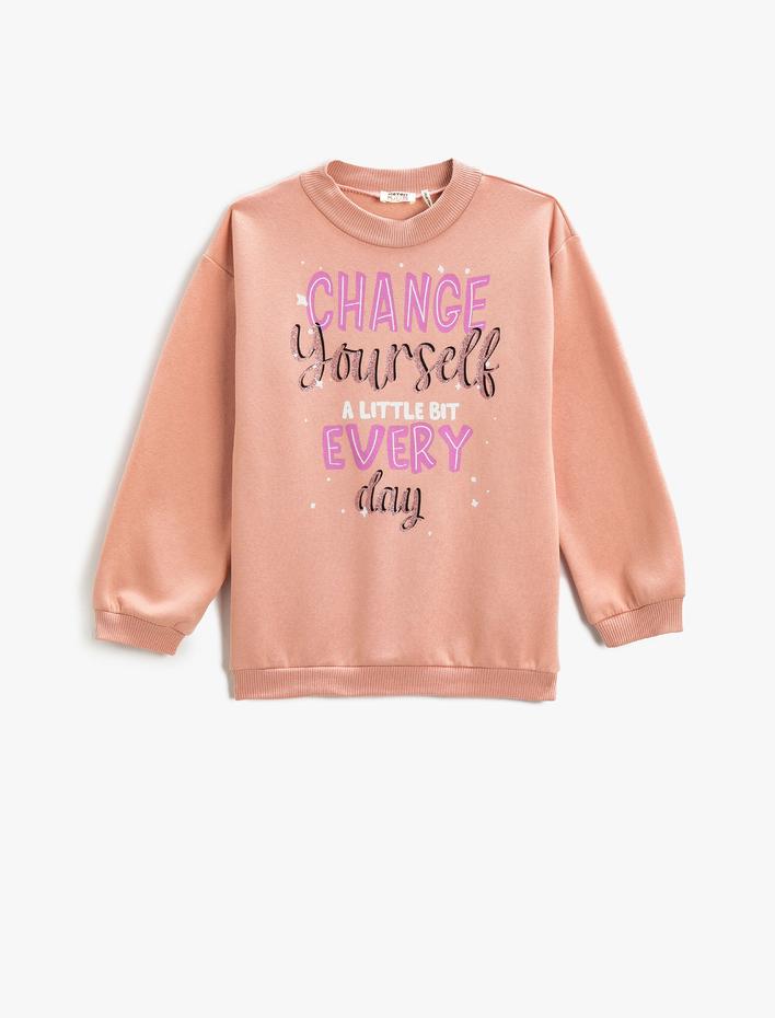 Kız Çocuk Oversize Sweatshirt Baskılı Bisiklet Yaka Uzun Kollu