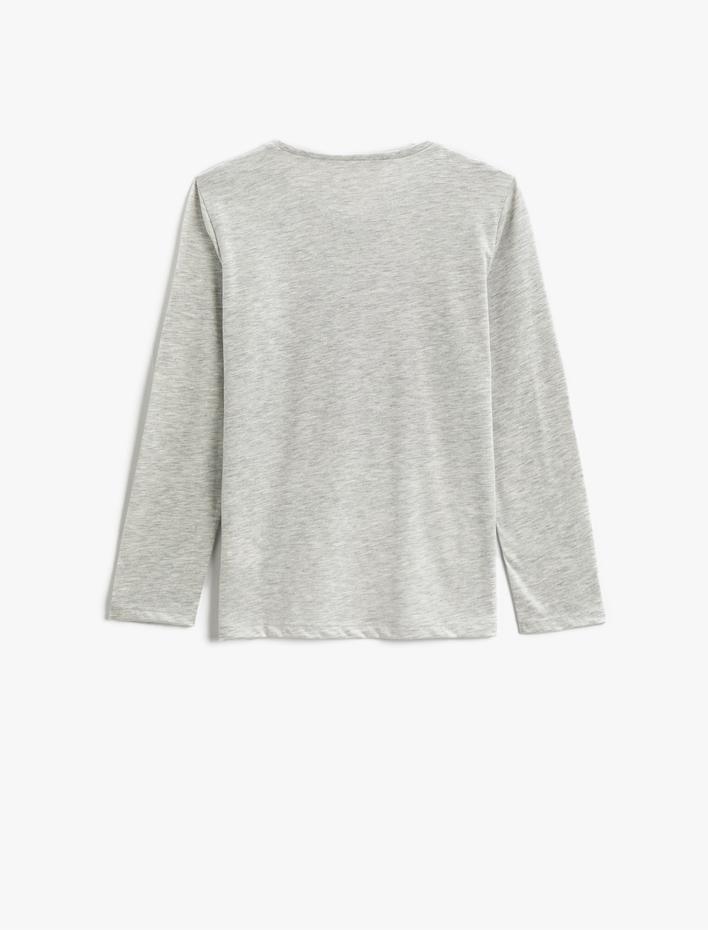 Kız Çocuk Baskılı Uzun Kollu Tişört Bisiklet Yaka