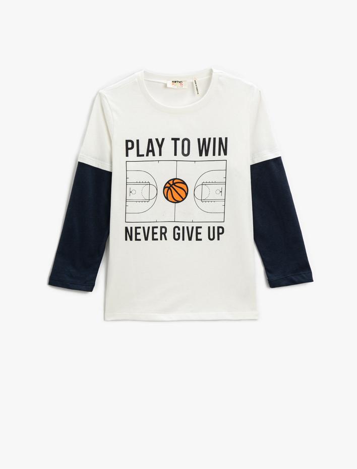 Erkek Çocuk Uzun Kollu Tişört Baskılı Bisiklet Yaka Pamuklu