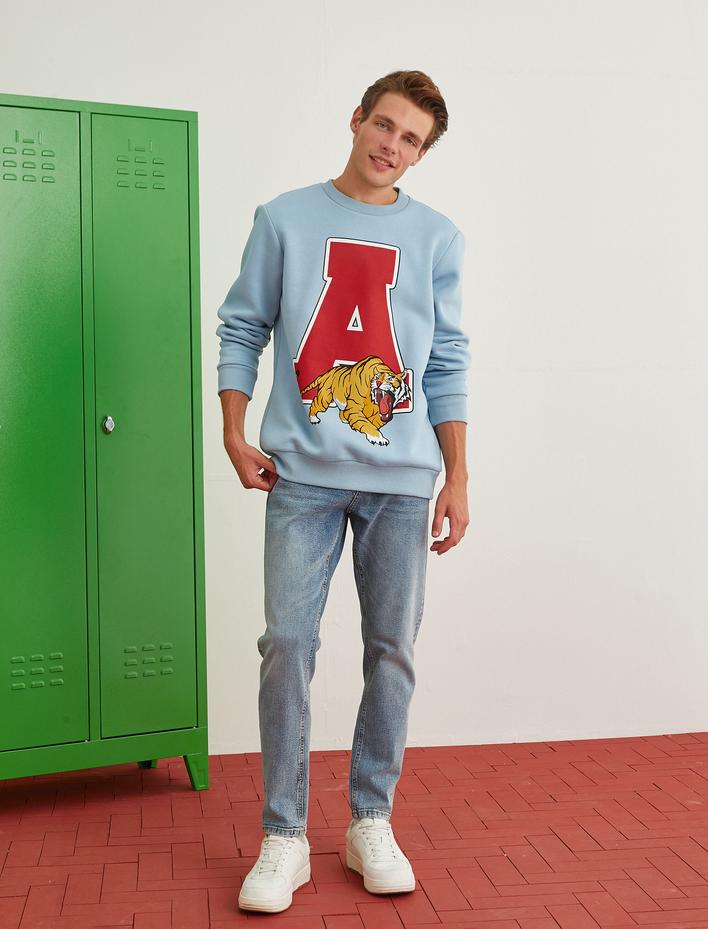  Bisiklet Yaka Sweatshirt Baskılı Şardonlu