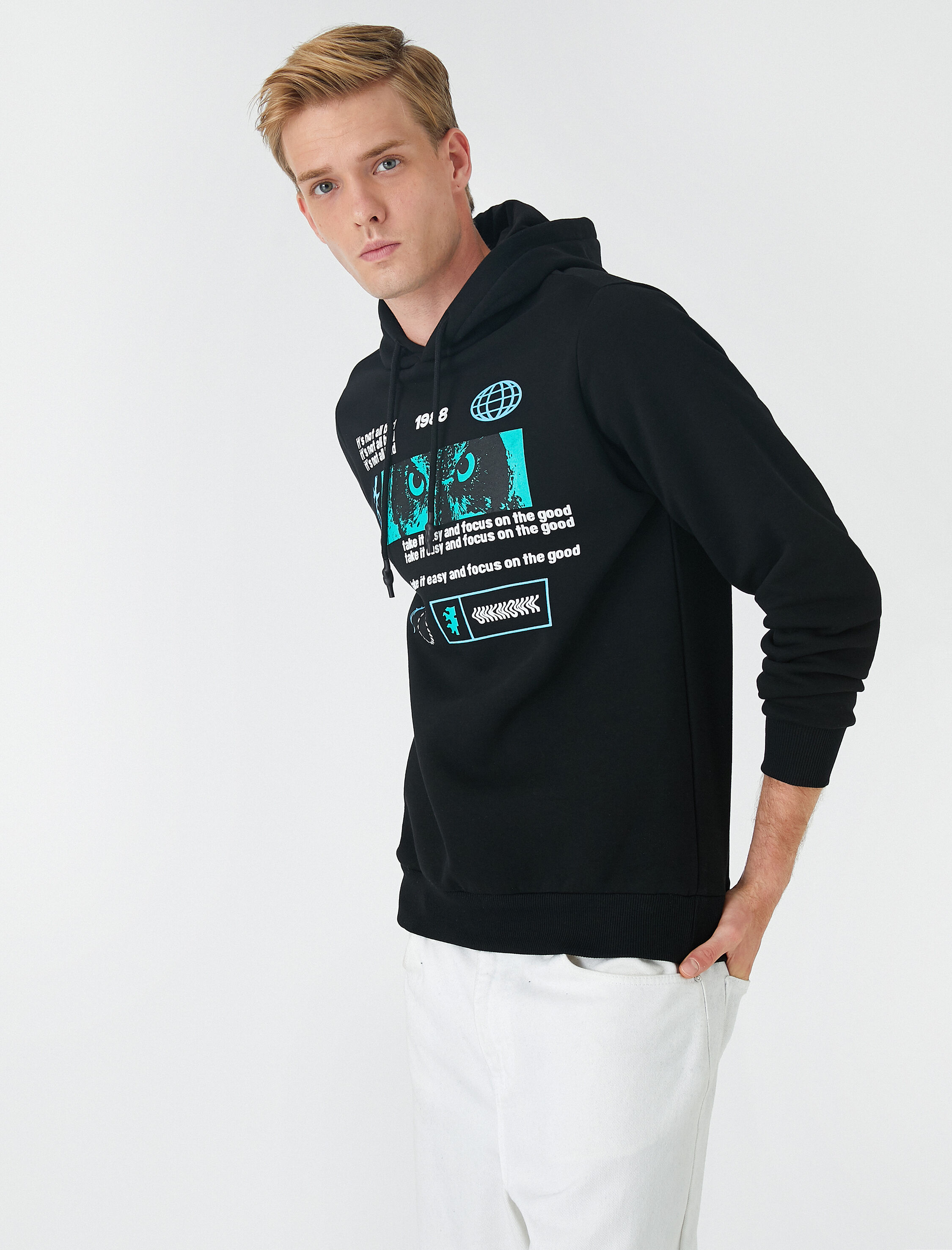   Baskılı Kapşonlu Sweatshirt Şardonlu