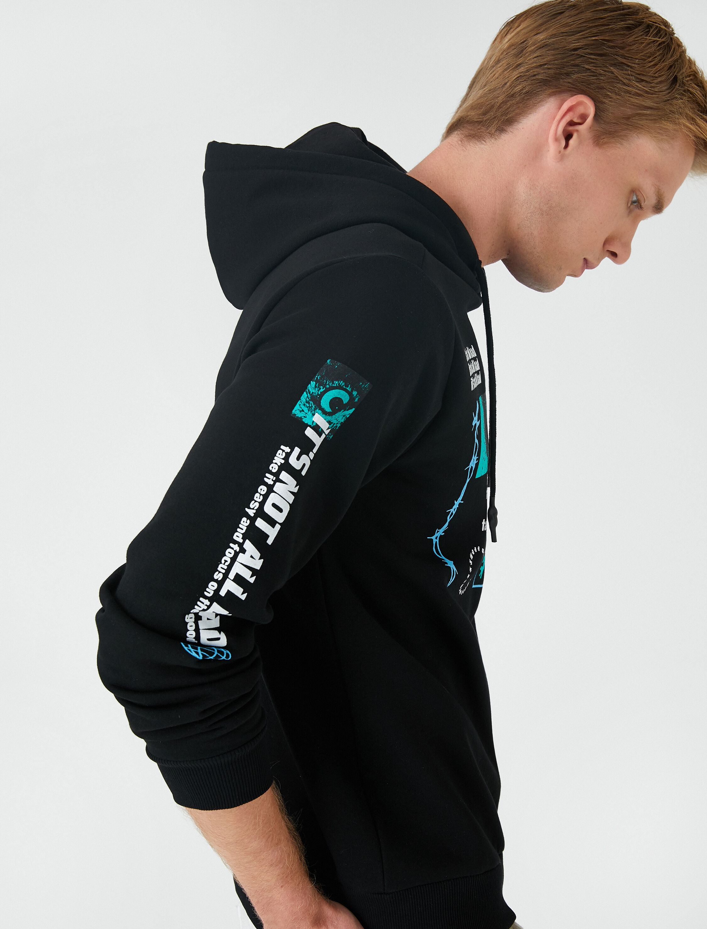   Baskılı Kapşonlu Sweatshirt Şardonlu