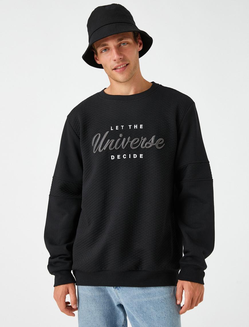   Slogan Baskılı Sweatshirt Bisiklet Yaka