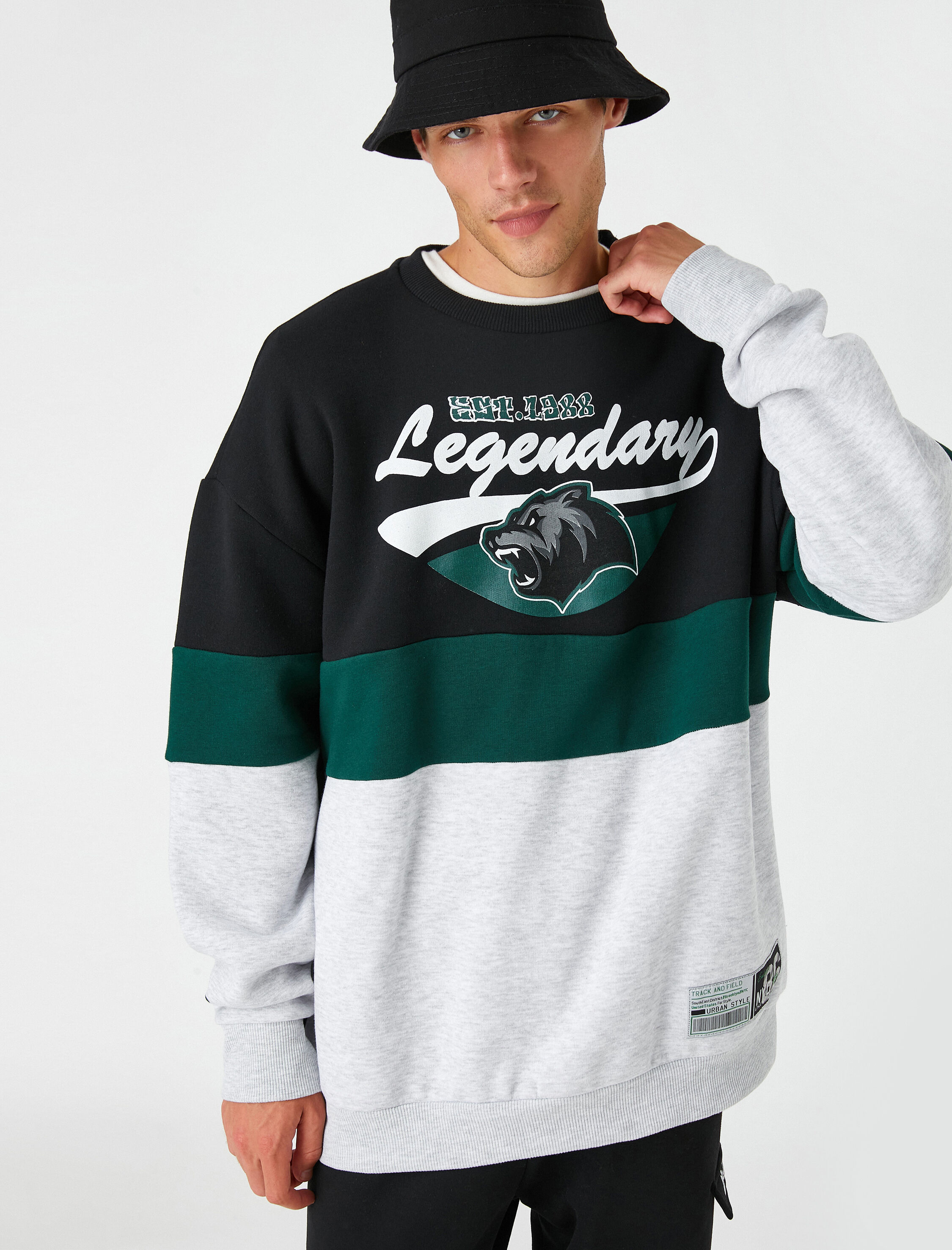   Basketbol Baskılı Sweatshirt Şardonlu Bisiklet Yaka