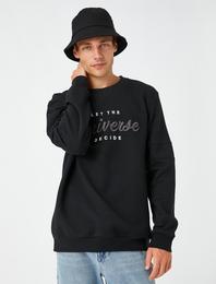 Slogan Baskılı Sweatshirt Bisiklet Yaka