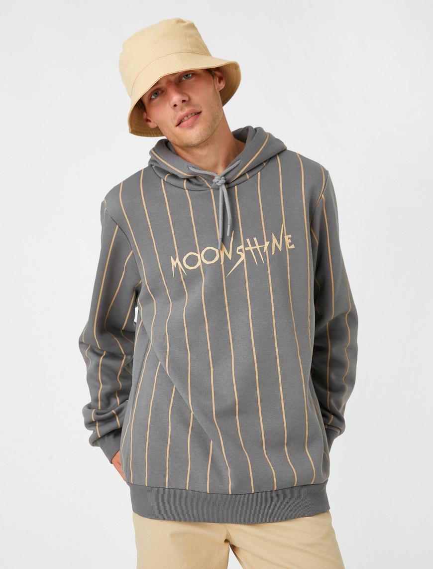   Baskılı Kapşonlu Sweatshirt Şardonlu