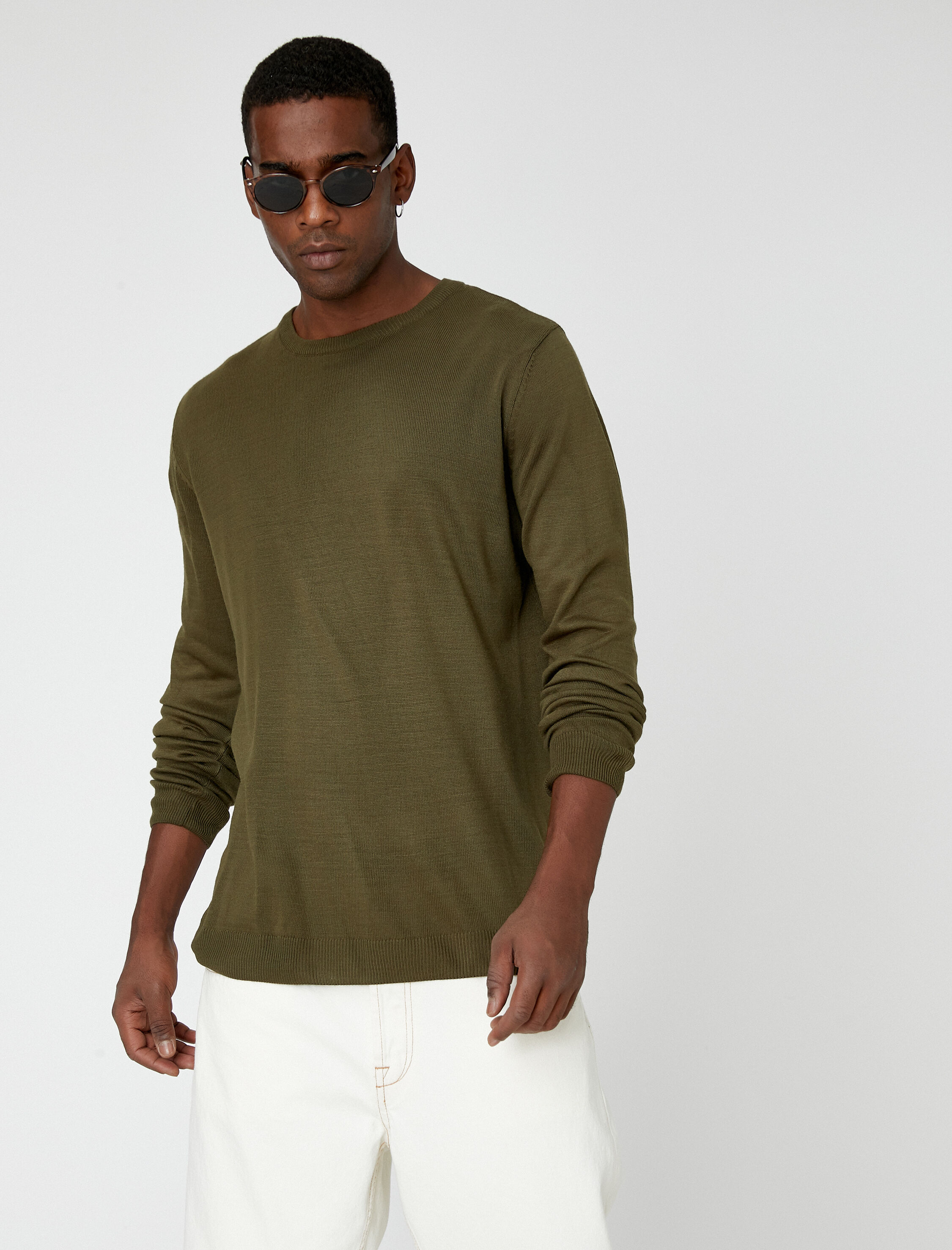 Basic Triko Kazak Bisiklet Yaka Dar Kesim Uzun Kollu