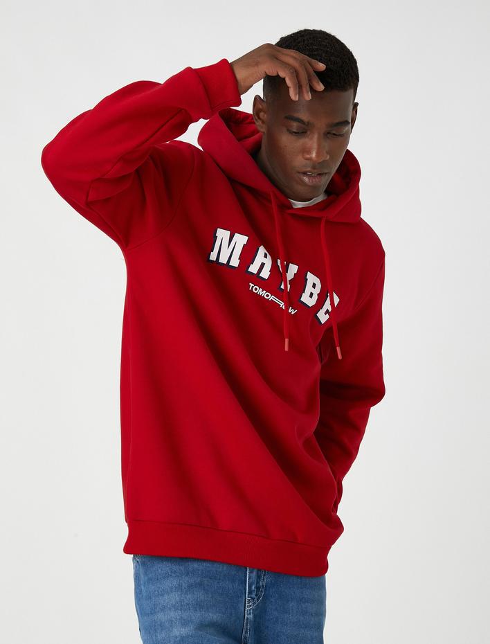  Slogan Baskılı Sweatshirt Şardonlu Kapşonlu