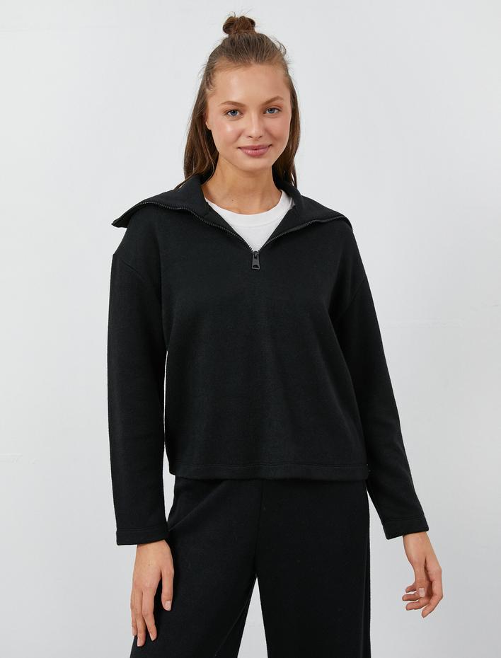  Dik Yaka Pijama Üstü Fermuarlı Uzun Kollu