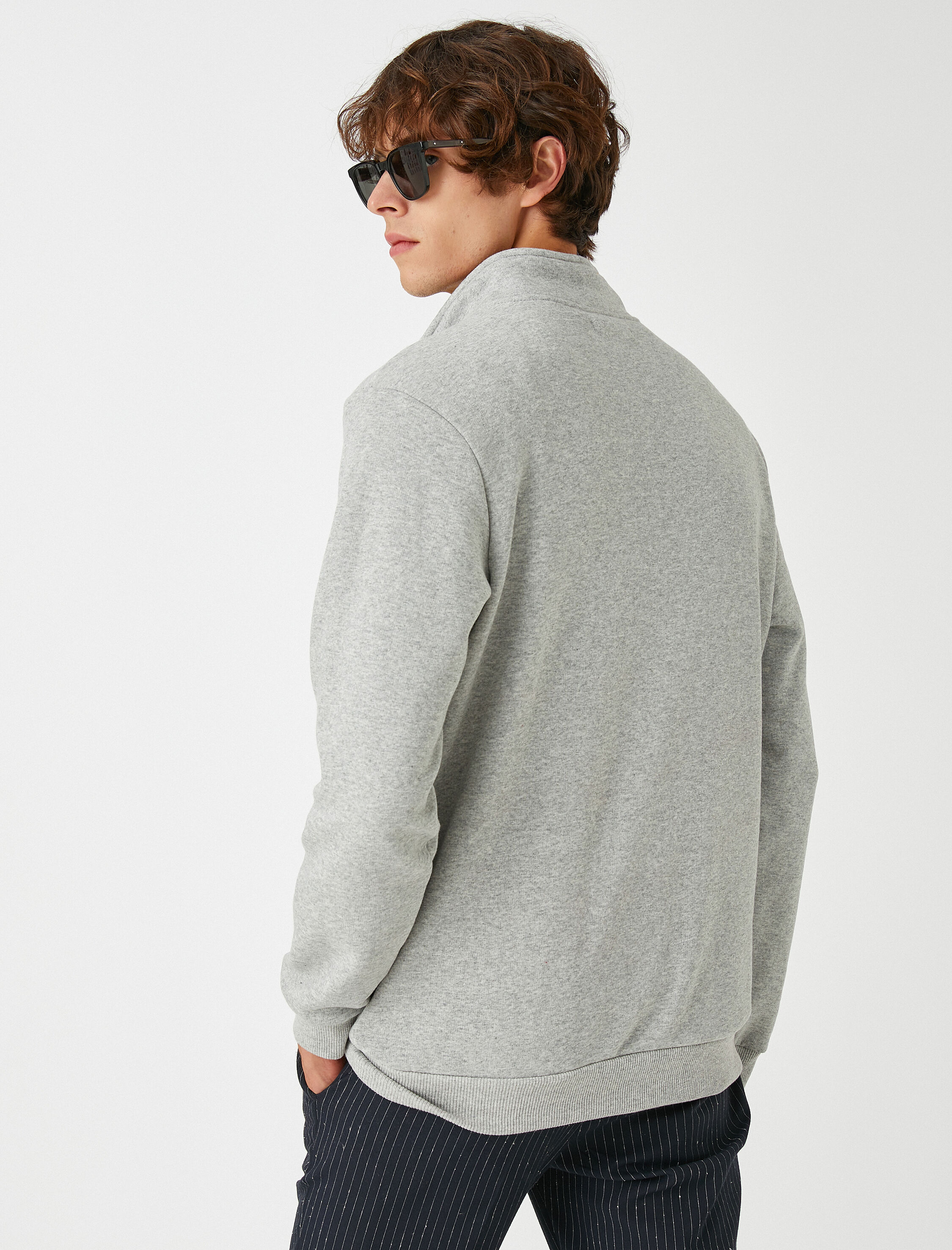   Manzara Baskılı Sweatshirt Şardonlu Dik Yaka Fermuarlı