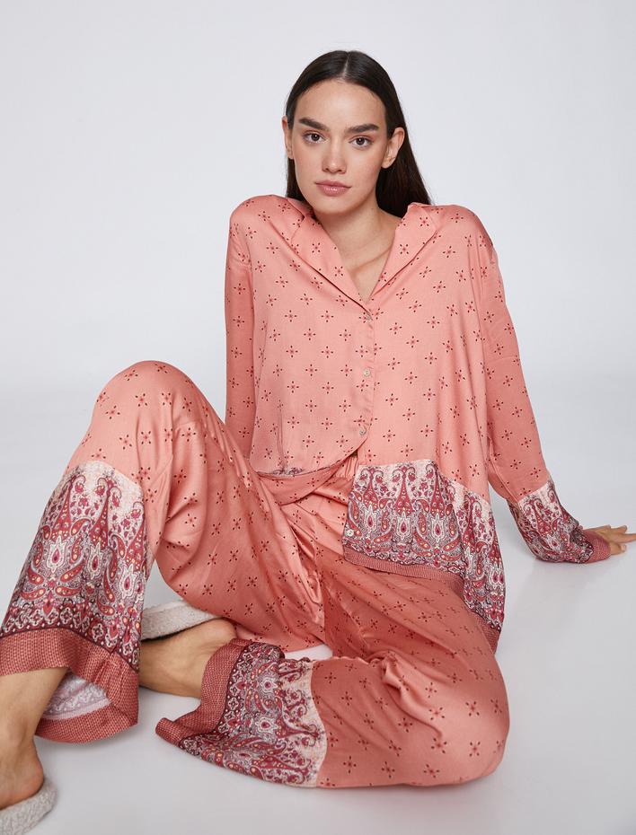 Gömlek Pijama Üstü Desenli