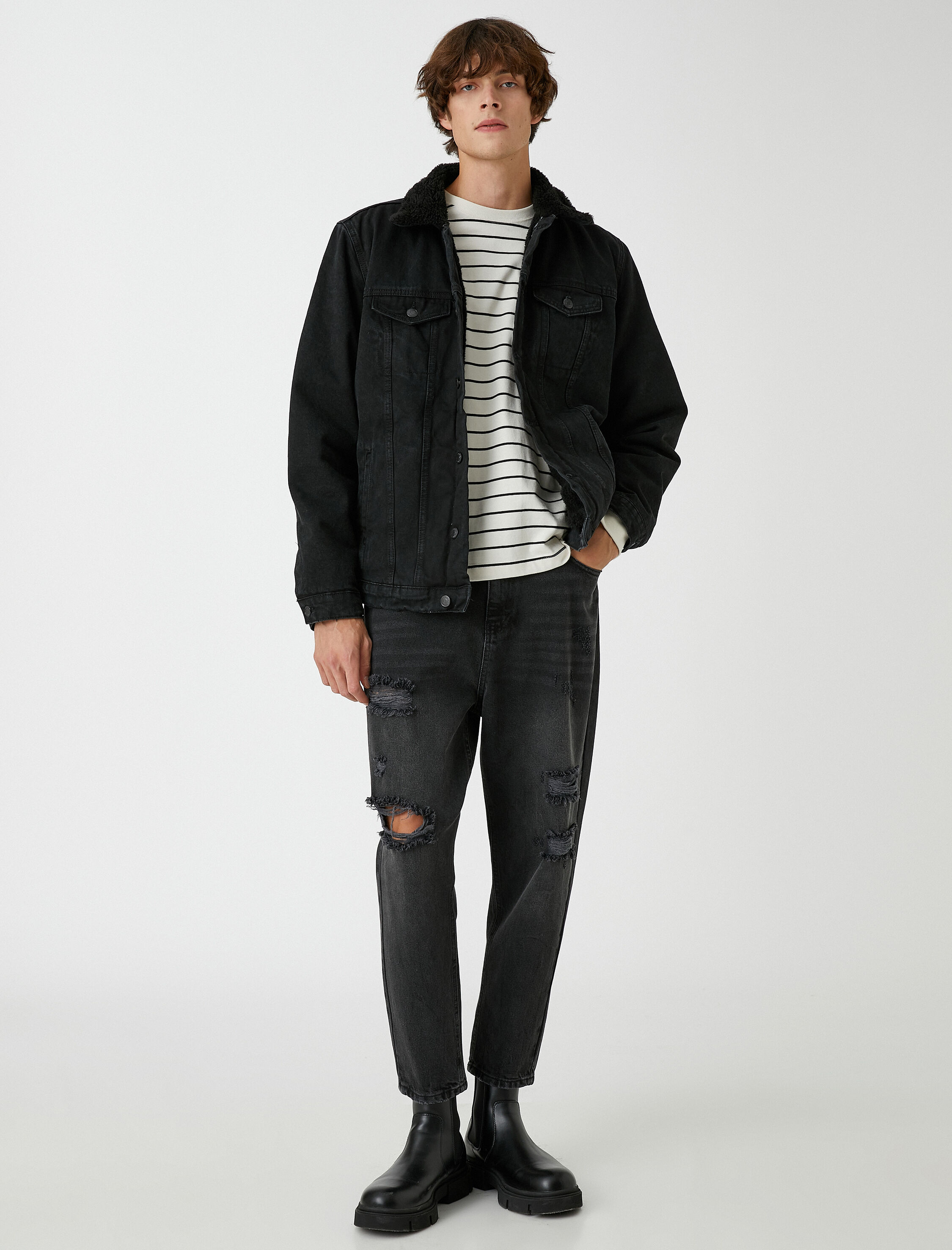   Basic Kot Ceket Yaka Detaylı