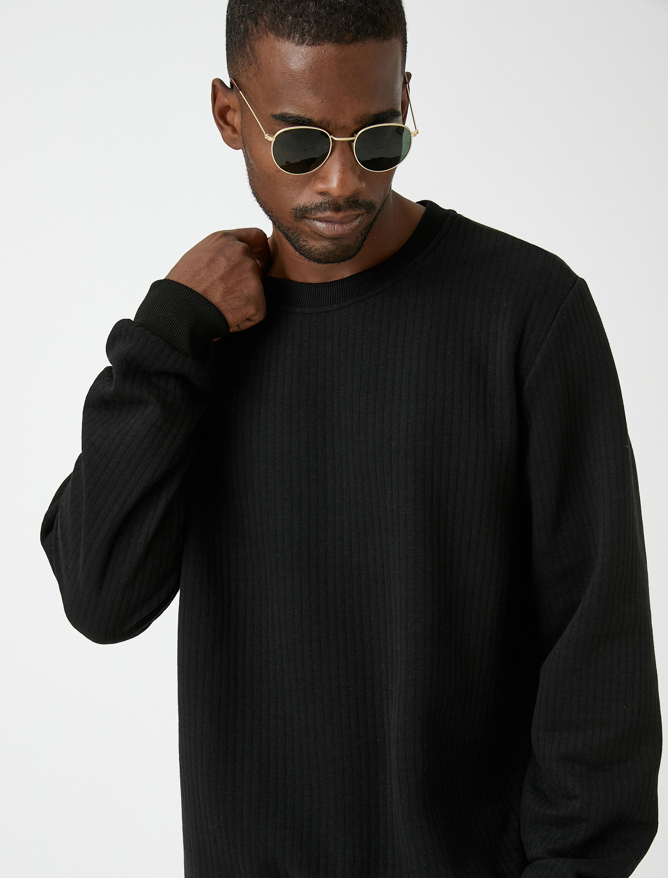   Basic Dokulu Sweatshirt Bisiklet Yaka