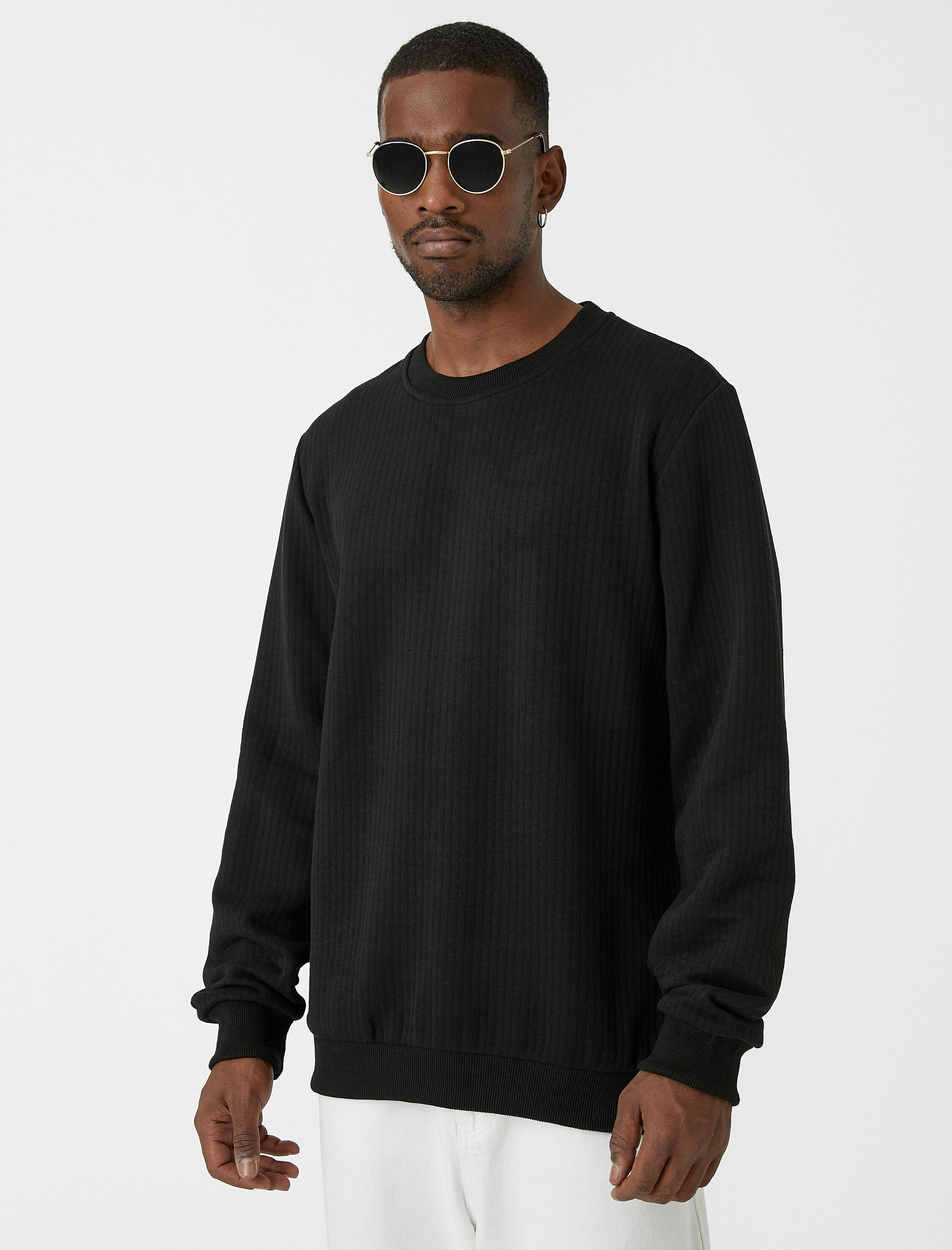   Basic Dokulu Sweatshirt Bisiklet Yaka