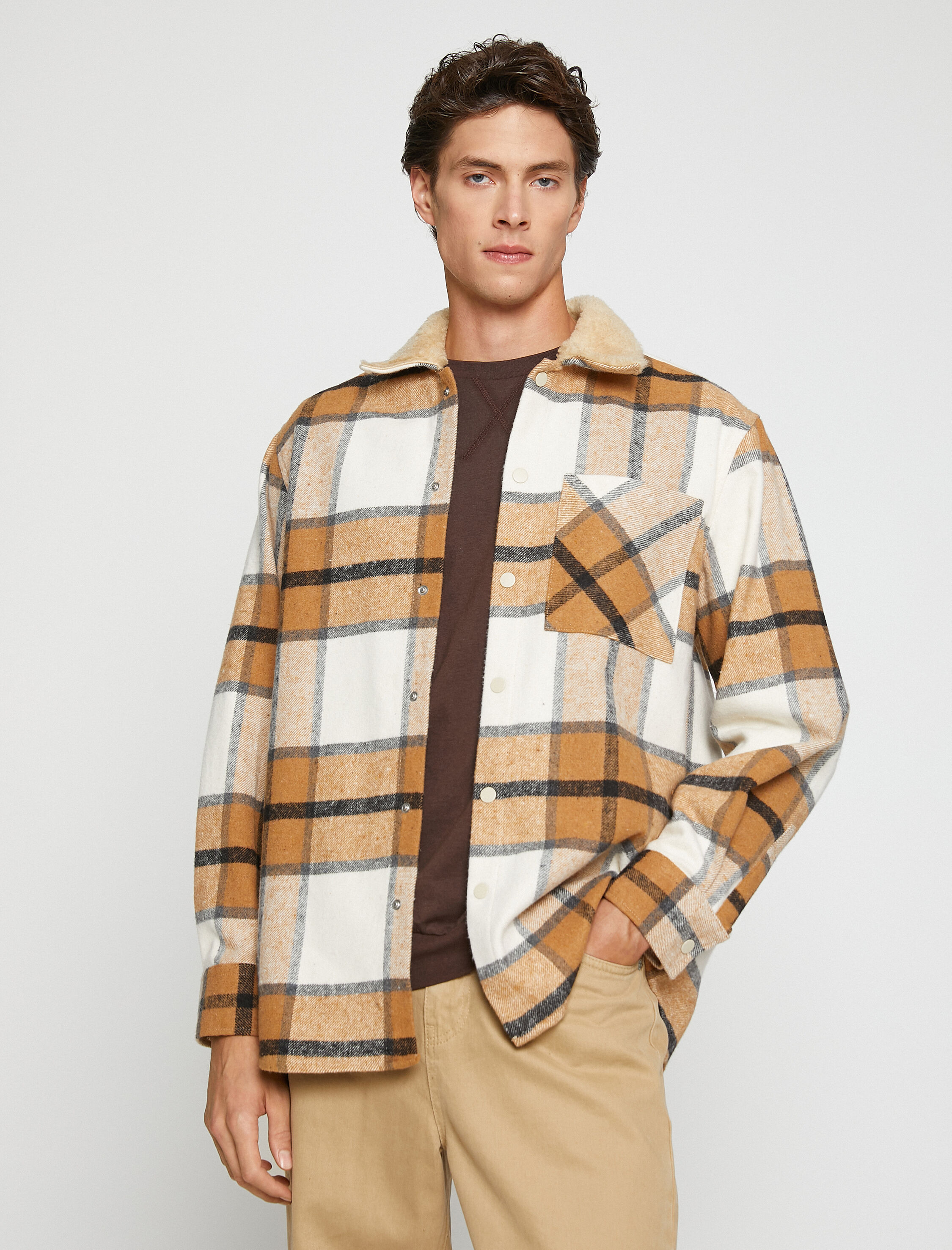   Ekoseli Oduncu Gömleği Yaka Detaylı Çıtçıtlı