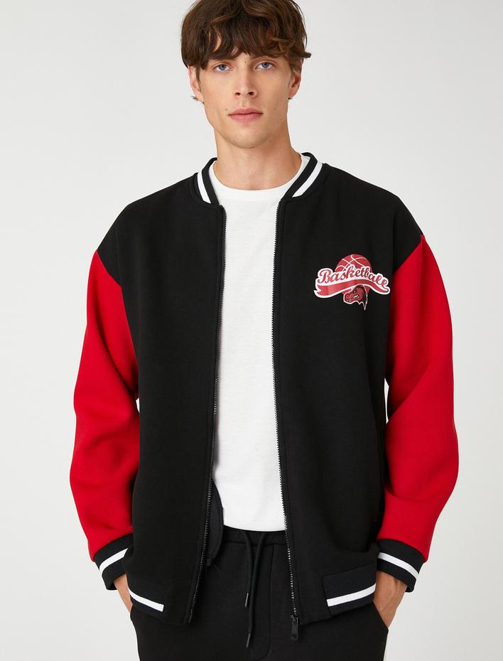  Kolej Ceket Oversize Bomber Yaka Fermuarlı Basketbol Baskılı