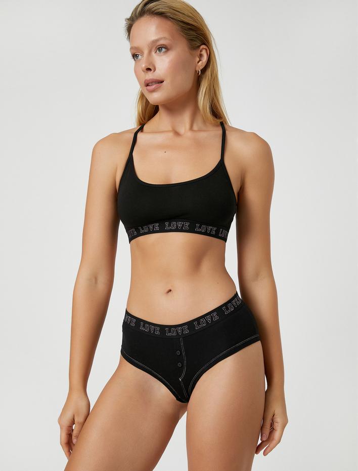  Hipster Külot Slogan İşlemeli Beli Lastikli Pamuklu