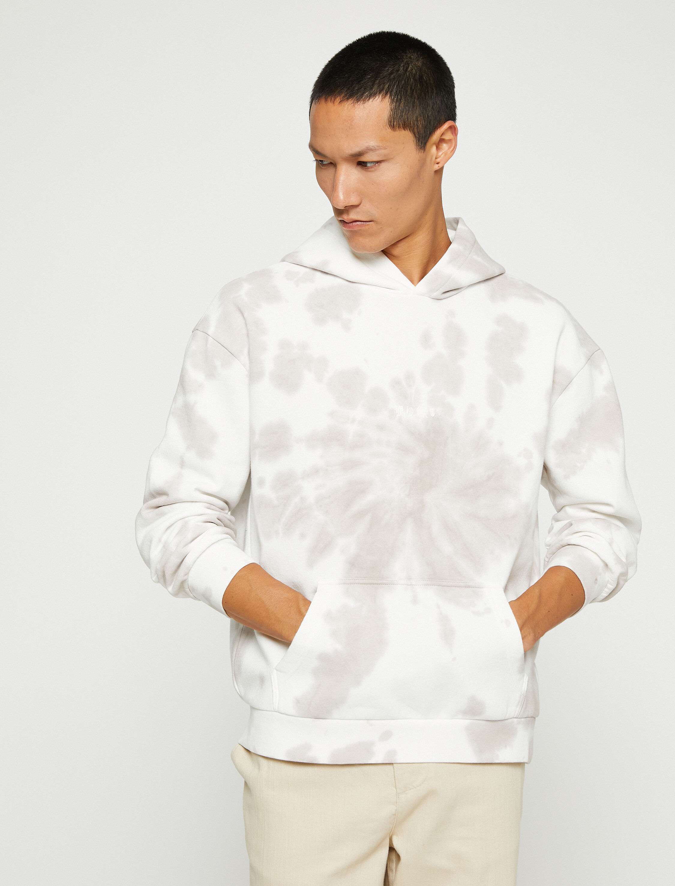   Kapşonlu Oversize Sweatshirt Şardonlu Uzakdoğu İşlemeli Soyut Desenli Cepli