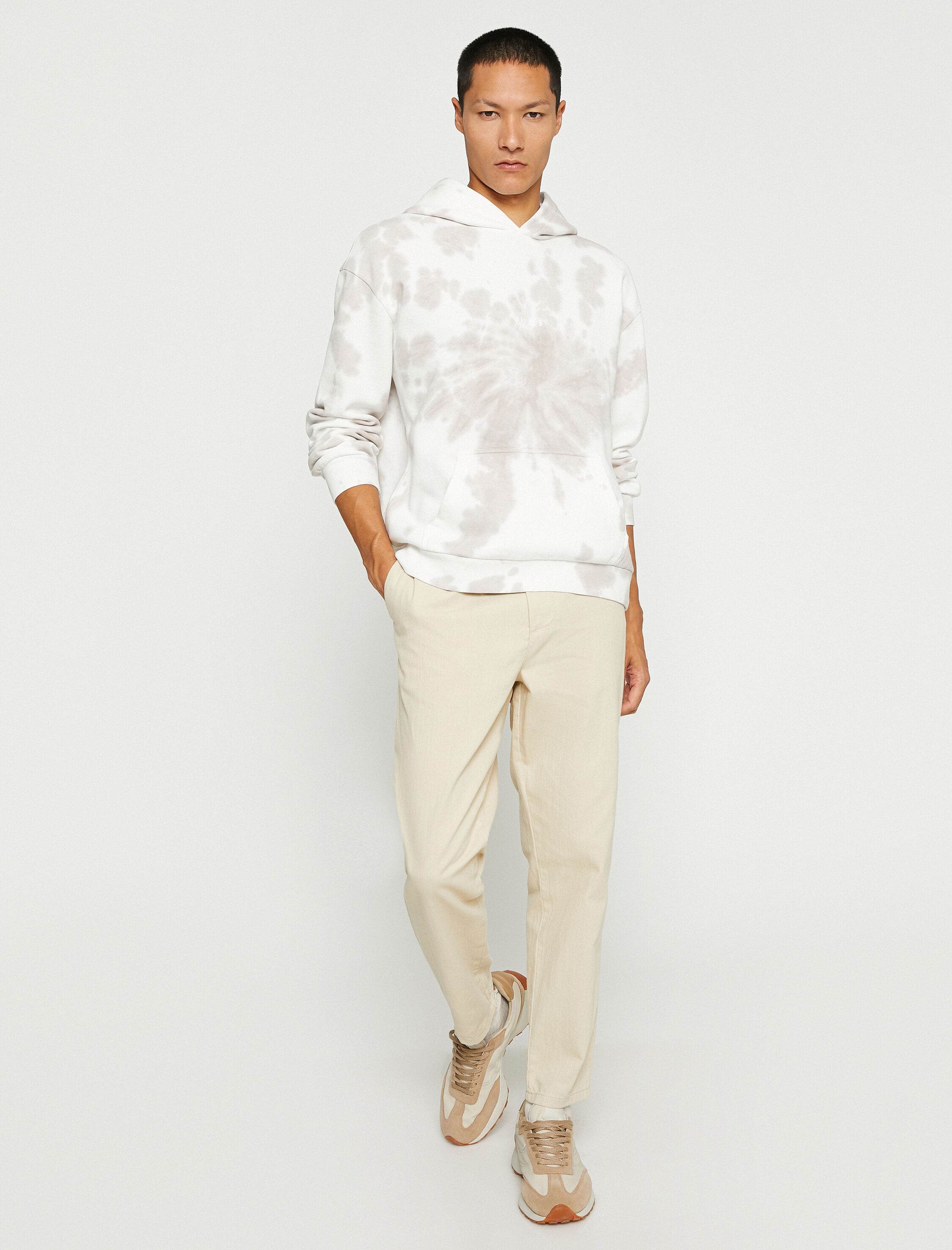   Kapşonlu Oversize Sweatshirt Şardonlu Uzakdoğu İşlemeli Soyut Desenli Cepli