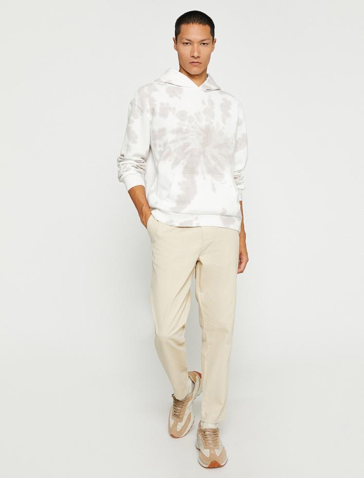  Kapşonlu Oversize Sweatshirt Şardonlu Uzakdoğu İşlemeli Soyut Desenli Cepli