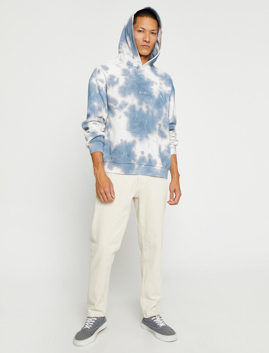   Kapşonlu Oversize Sweatshirt Şardonlu Uzakdoğu İşlemeli Soyut Desenli Cepli