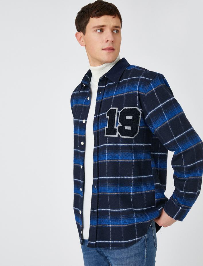  Oduncu Gömleği Kolej İşlemeli Cep Detaylı Klasik Yaka