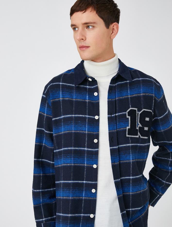  Oduncu Gömleği Kolej İşlemeli Cep Detaylı Klasik Yaka