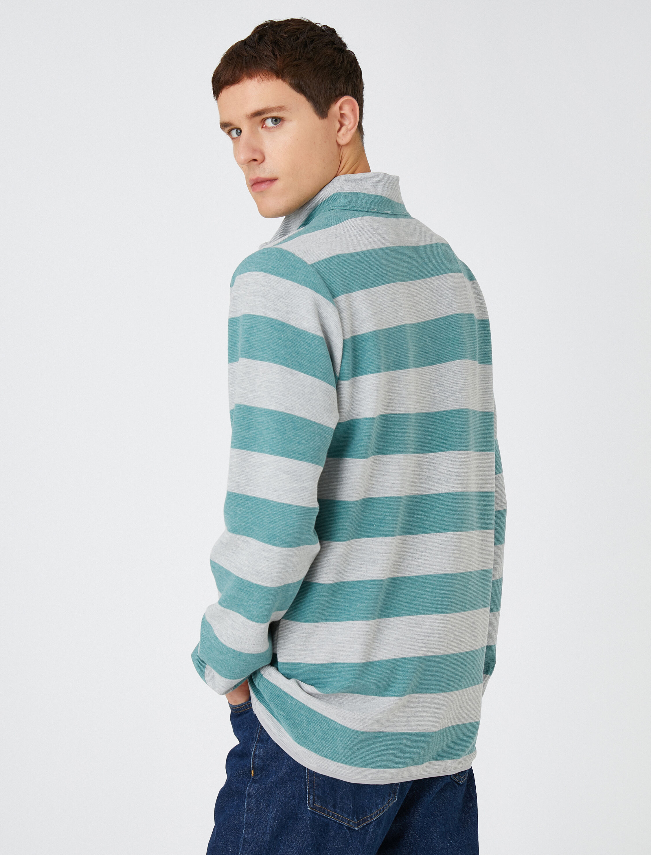   Kolej Sweatshirt Şardonlu Dik Yaka Fermuar Detaylı Renk Bloklu