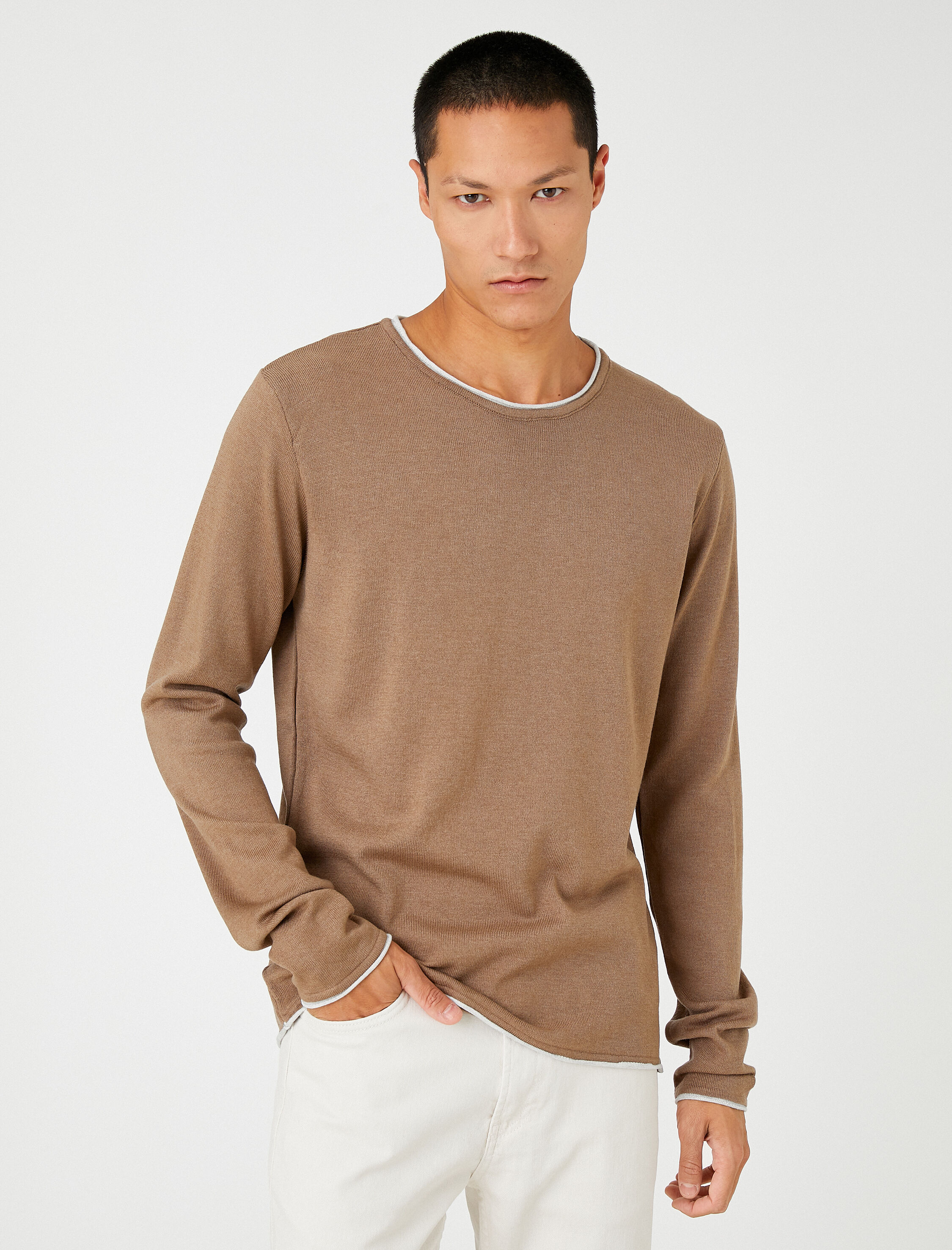   Basic Triko Kazak Bisiklet Yaka Uzun Kollu